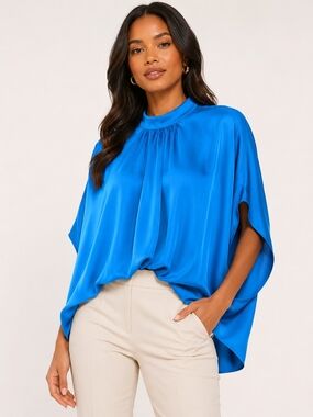 BTFBM Blouse Size Large Bright Blue Women's Tie-Back Blouse